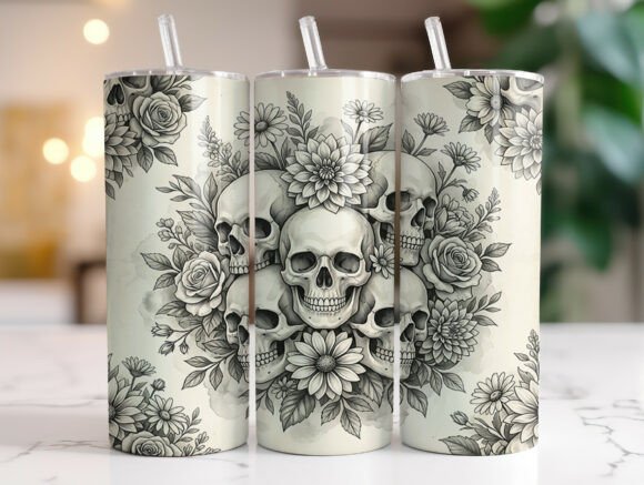 Black and White Skull Flower Tumbler PNG Review