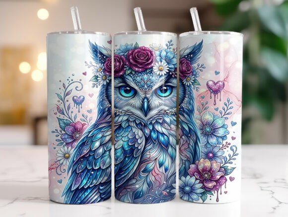 Blue Floral Owl Tumbler Wrap Design Review