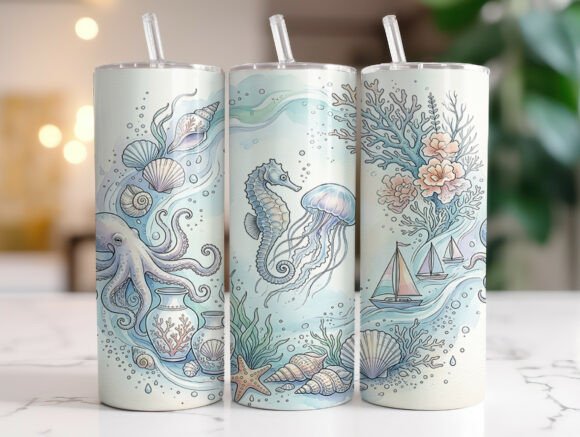 Coastal Ocean Sea Life 20oz Tumbler Wrap