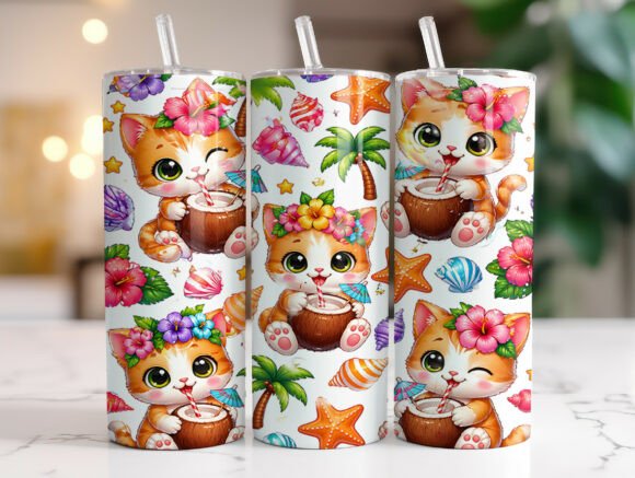 Cute Tropical Cat 20oz Tumbler Wrap PNG Review