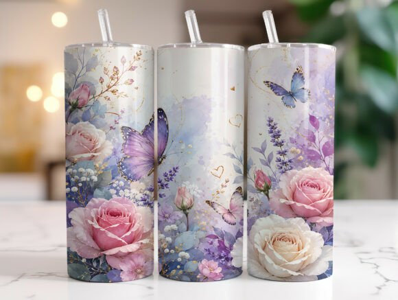 Dreamy Floral Butterfly Tumbler Wrap Design