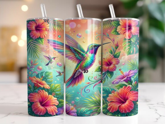 Teal Hibiscus Hummingbird Tumbler Wrap Design Review