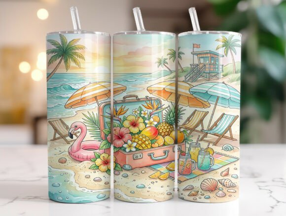 Tropical Summer Beach Tumbler Wrap PNG Review